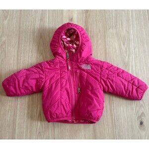 North Face Coat 3-6 Months Pink Reversible Jacket Zip Up Puffer Baby Girl